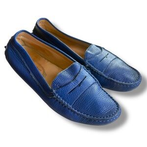 Tod's Blue 💙 Leather Driving Loafers Casual Preppy‎ Women's 37.5